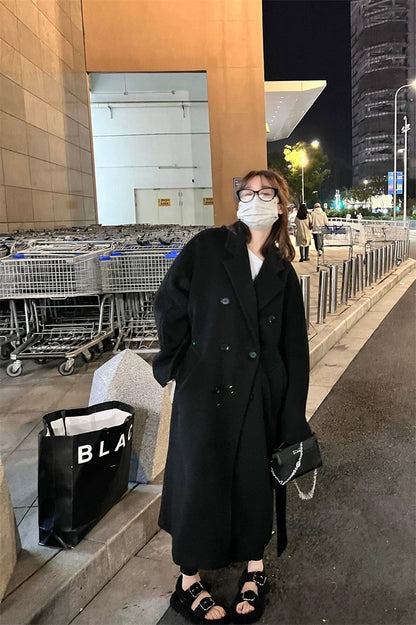 黑色廓形羊毛大衣Black Longline Wool Coat