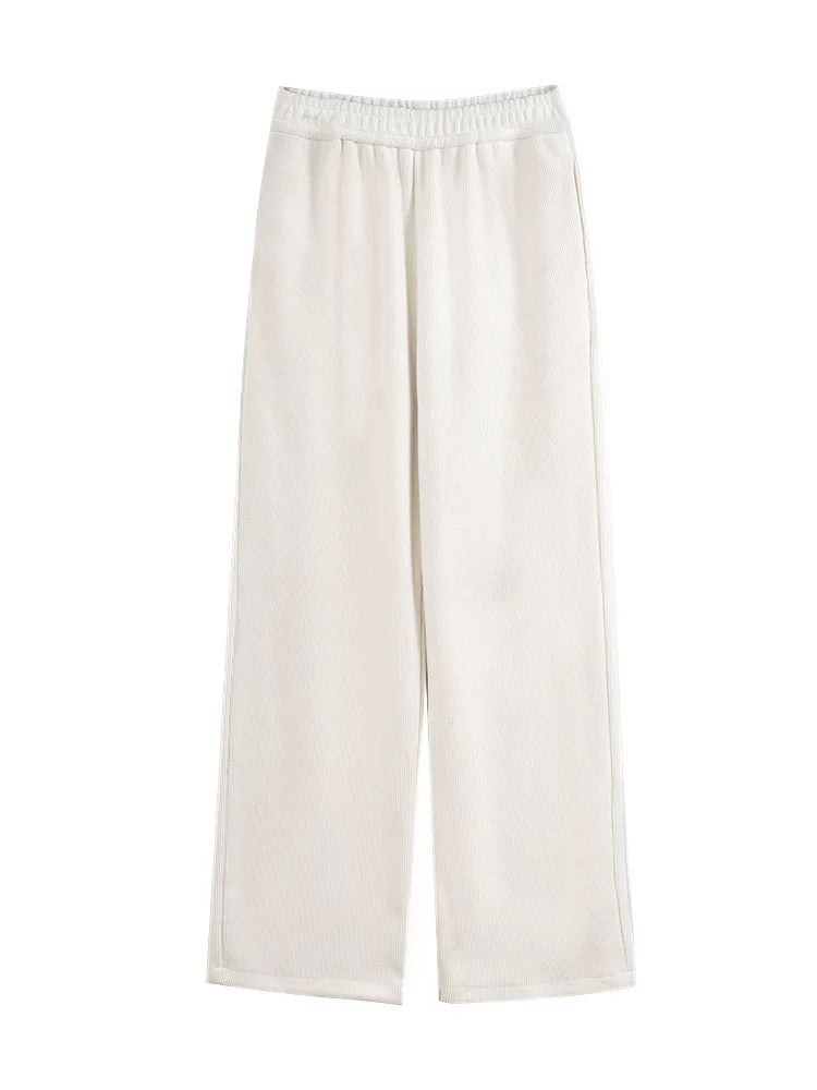 【秋冬懒懒裤】厚针织长裤White Knit Wide Leg Elasticated Waist Trouser