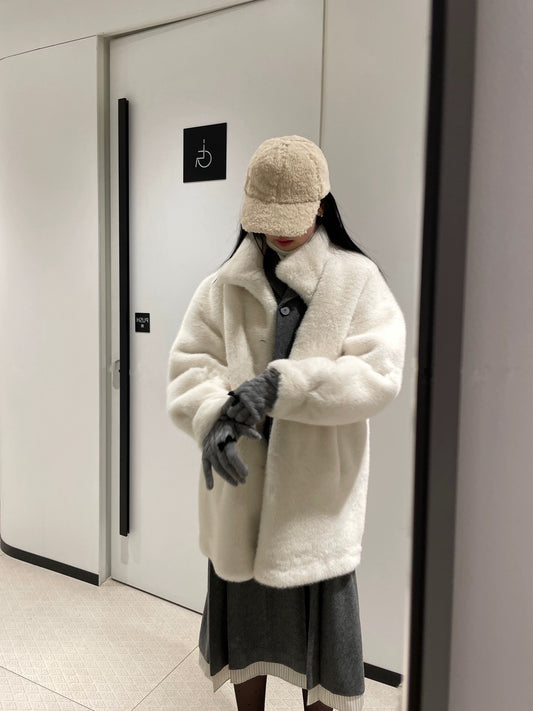 日光雾凇 仿水貂外套High collar fur mink coat