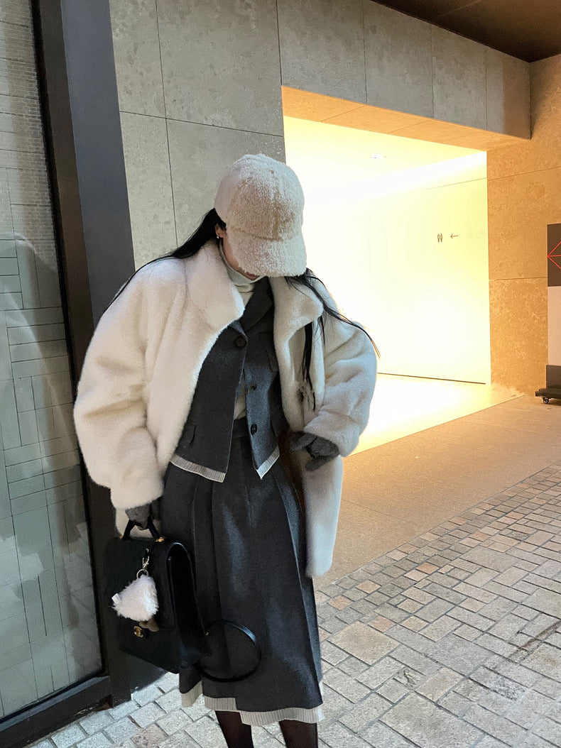 日光雾凇 仿水貂外套High collar fur mink coat