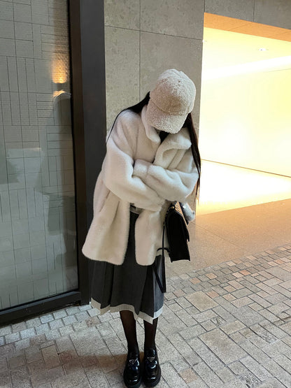 日光雾凇 仿水貂外套High collar fur mink coat