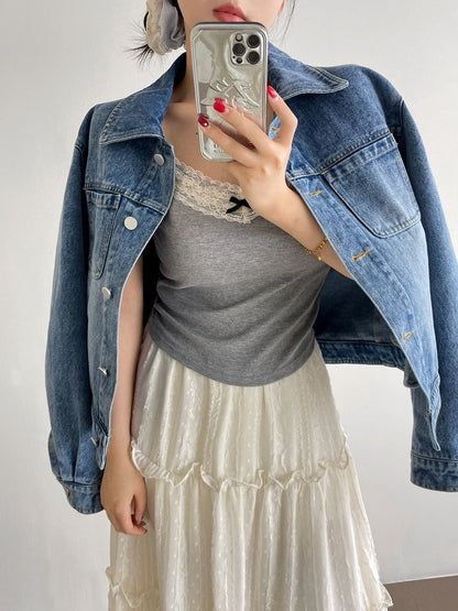 螺纹棉蕾丝吊带Grey Lace Camisole