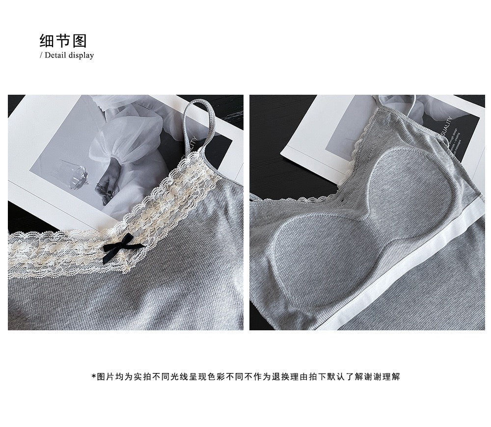 螺纹棉蕾丝吊带Grey Lace Camisole