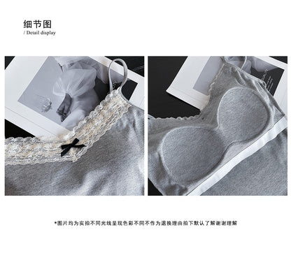 螺纹棉蕾丝吊带Grey Lace Camisole