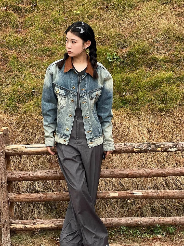 “纽约街头”牛仔外套Vintage Washed Denim Jacket