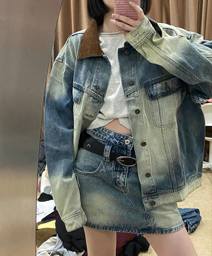 “纽约街头”牛仔外套Vintage Washed Denim Jacket