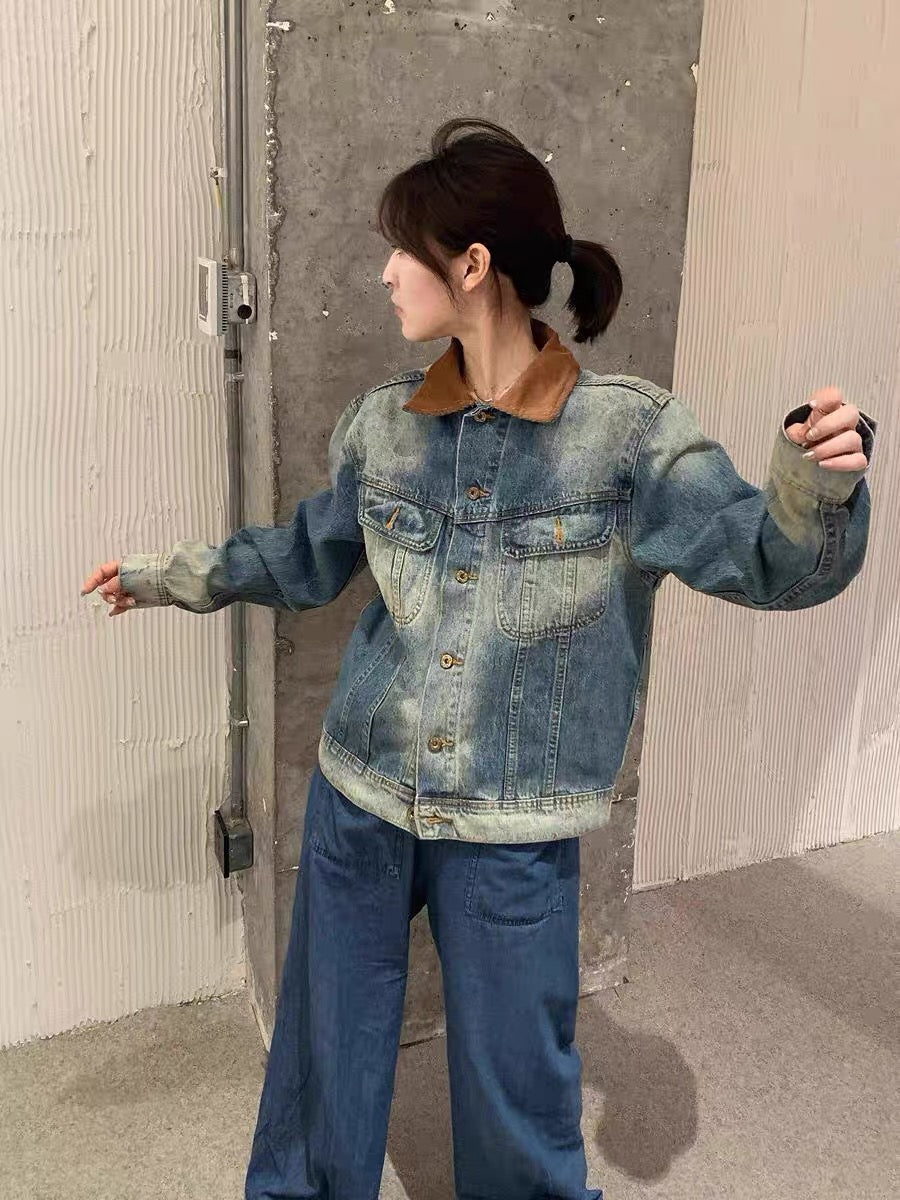 “纽约街头”牛仔外套Vintage Washed Denim Jacket