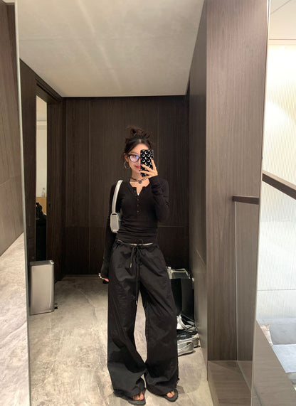 走路带风抽绳阔腿裤Drawstring Wide Leg Trousers