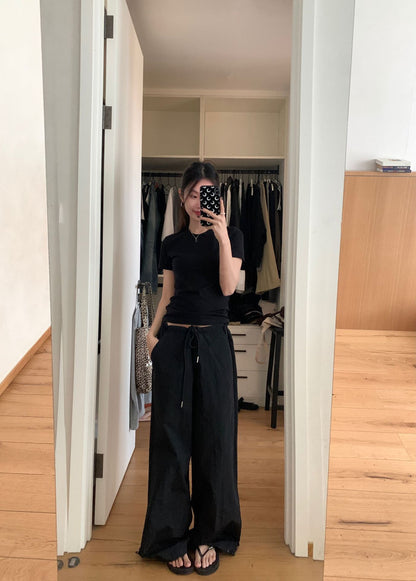 走路带风抽绳阔腿裤Drawstring Wide Leg Trousers