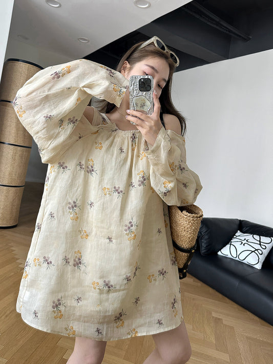 40%OFF_亚麻花朵衬衫裙Linen Floral Dress