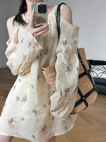 40%OFF_亚麻花朵衬衫裙Linen Floral Dress