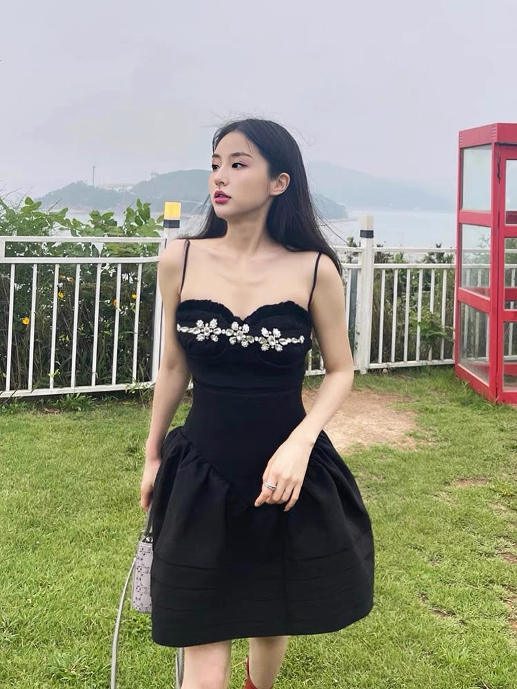 黑色镶钻抹胸连衣裙Black Rhinestone Dress