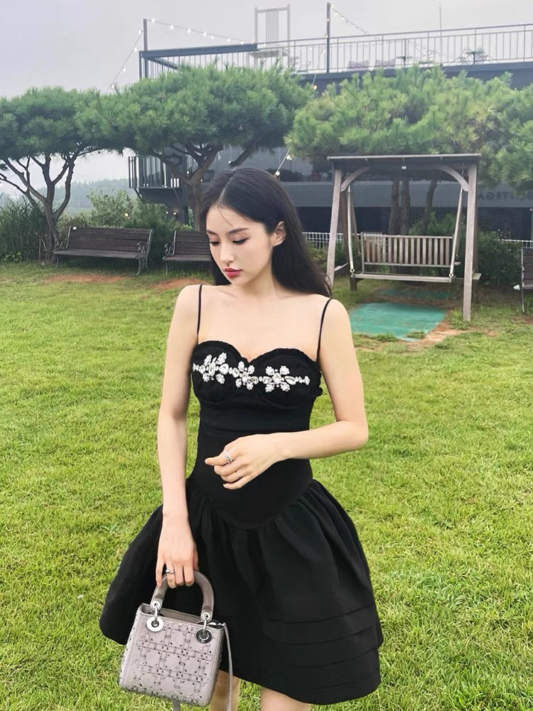 黑色镶钻抹胸连衣裙Black Rhinestone Dress