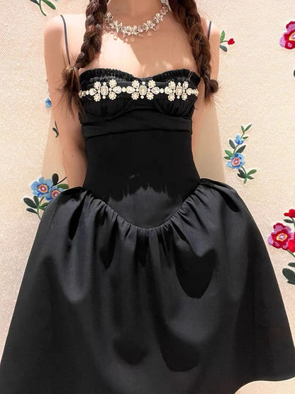 黑色镶钻抹胸连衣裙Black Rhinestone Dress