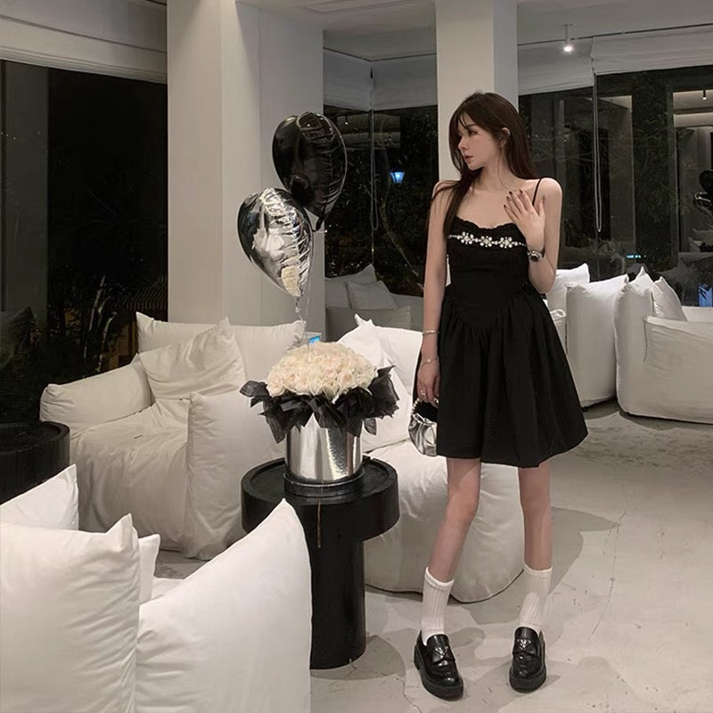 黑色镶钻抹胸连衣裙Black Rhinestone Dress