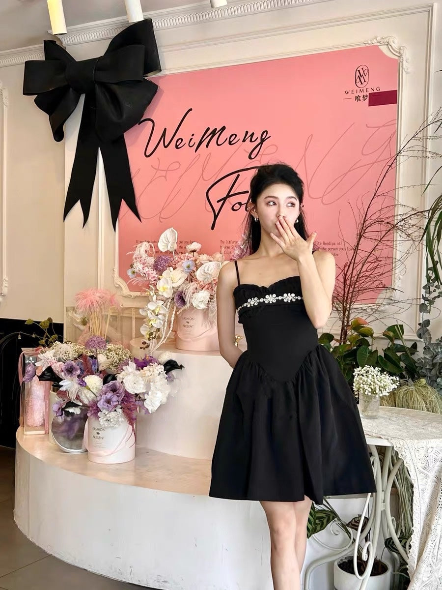 黑色镶钻抹胸连衣裙Black Rhinestone Dress