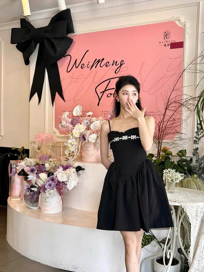 黑色镶钻抹胸连衣裙Black Rhinestone Dress