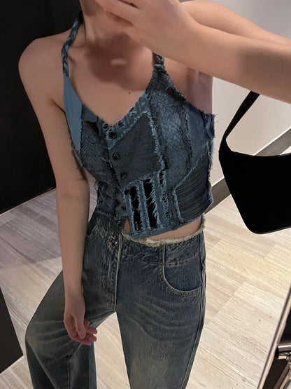 蓝色妖姬豹纹吊带Blue Vacation Vibes Halter Camisole