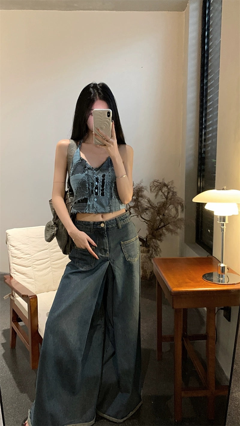 蓝色妖姬豹纹吊带Blue Vacation Vibes Halter Camisole