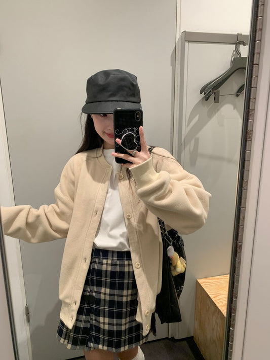 摇粒绒刺绣单排扣卫衣外套Sweatshirt Jacket in Rocker Fleece