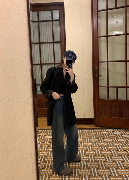 复古磨毛直筒牛仔裤Vintage frayed straight jeans