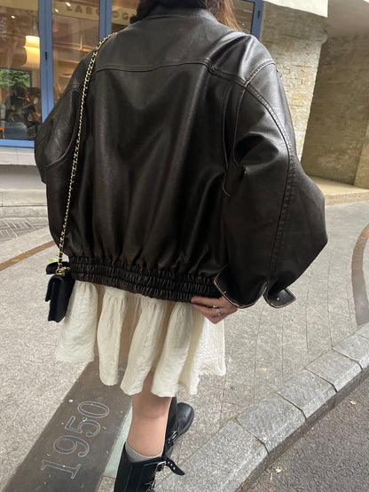 复古做旧宽松皮衣外套Vintage Old Loose Leather Jacket