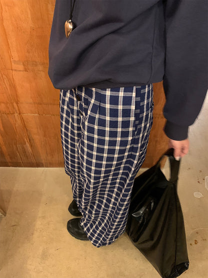 松弛感格子休闲高腰阔腿长裤Relaxed Plaid Casual High Waisted Wide Leg Trousers