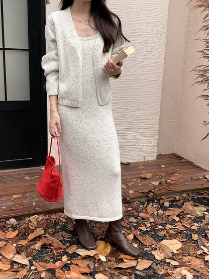 温柔小调/彩点针织开衫连衣裙套装Colourful Dot Knit Cardigan Dress Set