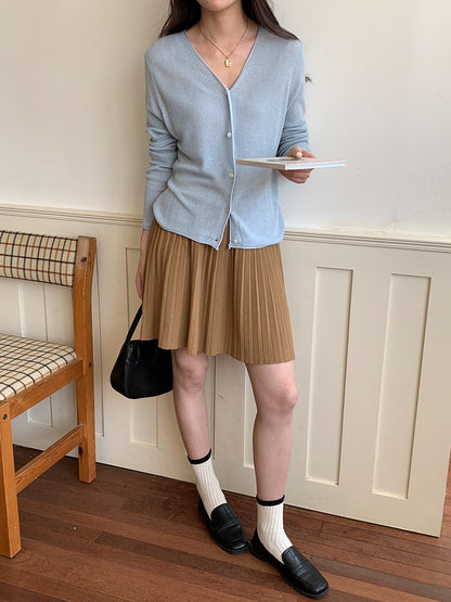 叠搭优等生/学院风高腰A字百褶针织短裙College Style Pleated Knit Skirt