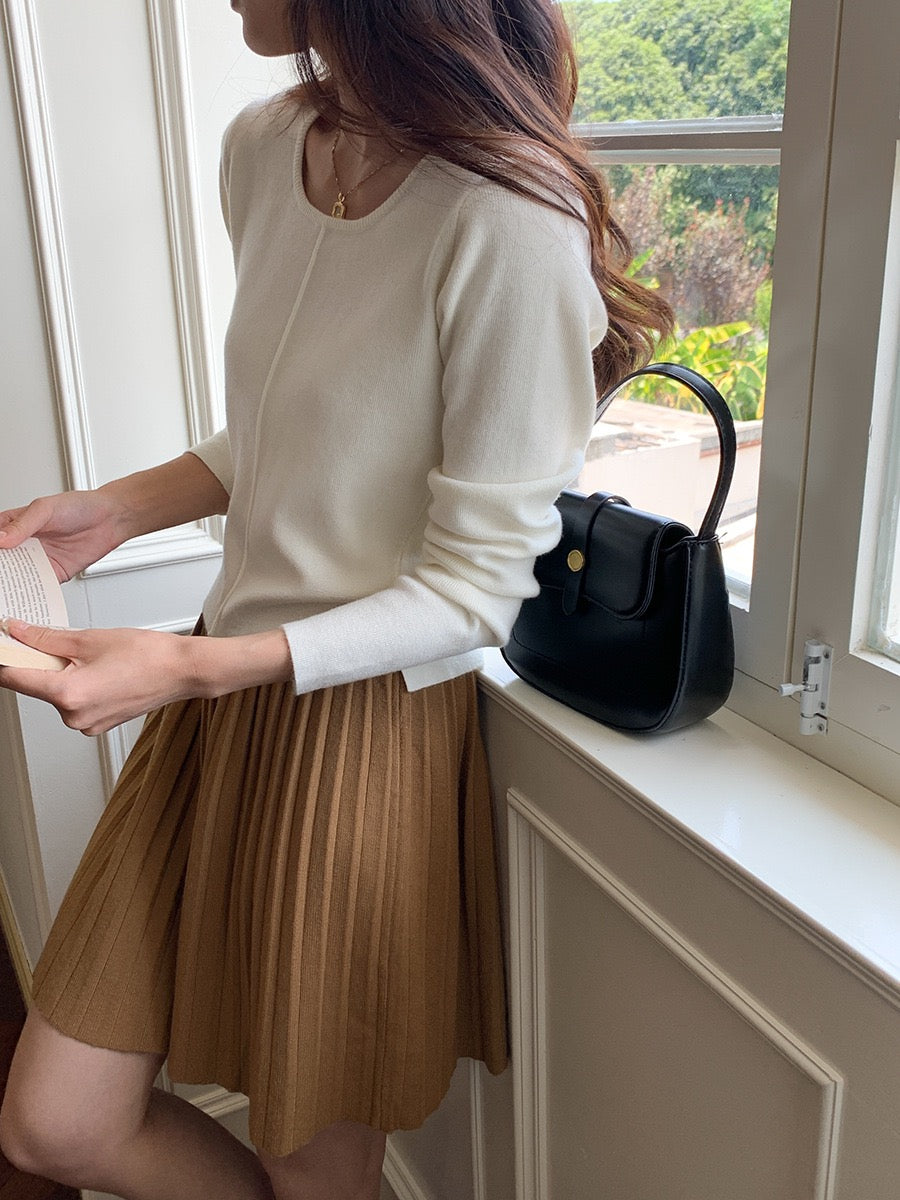 叠搭优等生/学院风高腰A字百褶针织短裙College Style Pleated Knit Skirt