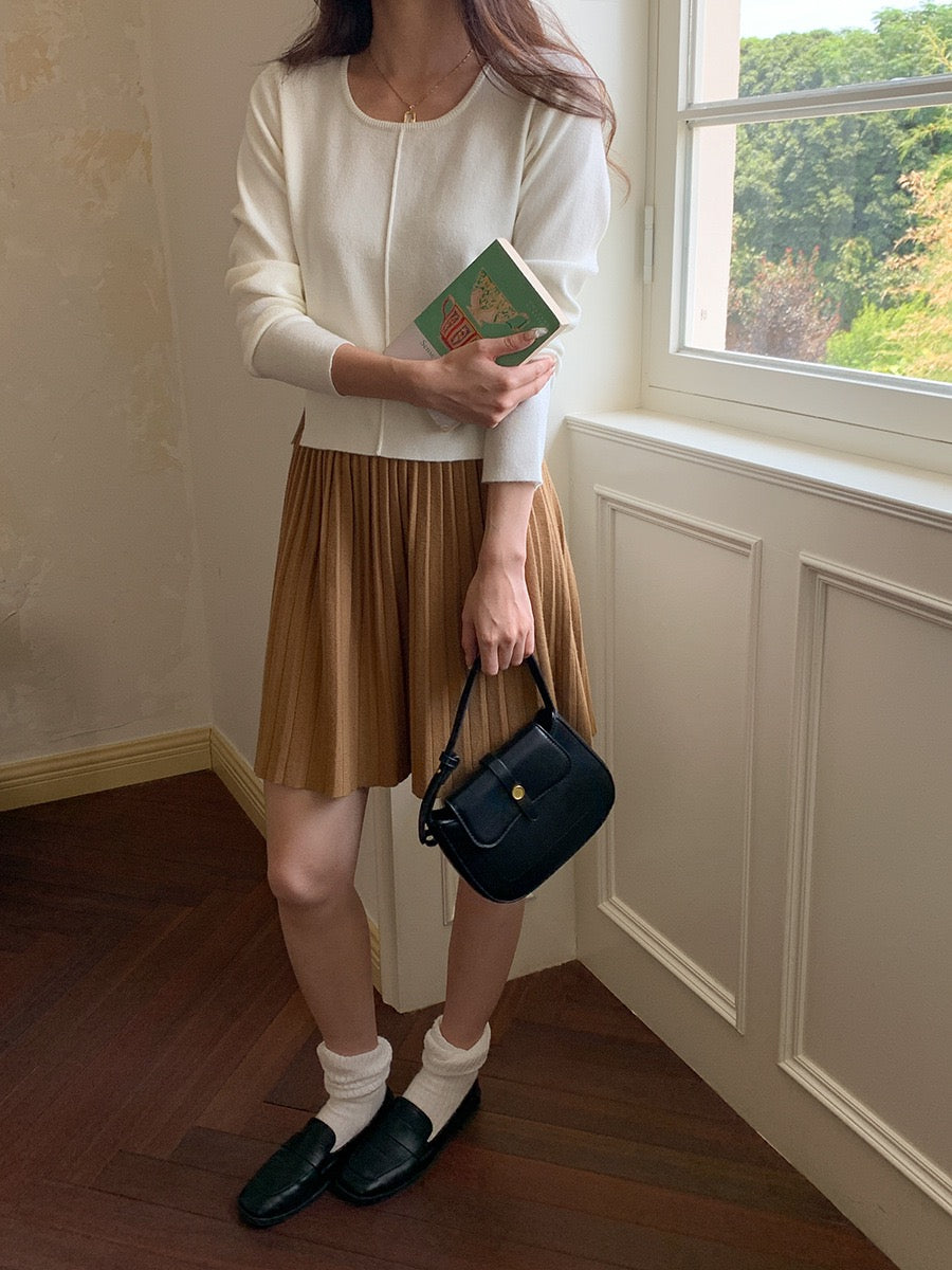 叠搭优等生/学院风高腰A字百褶针织短裙College Style Pleated Knit Skirt