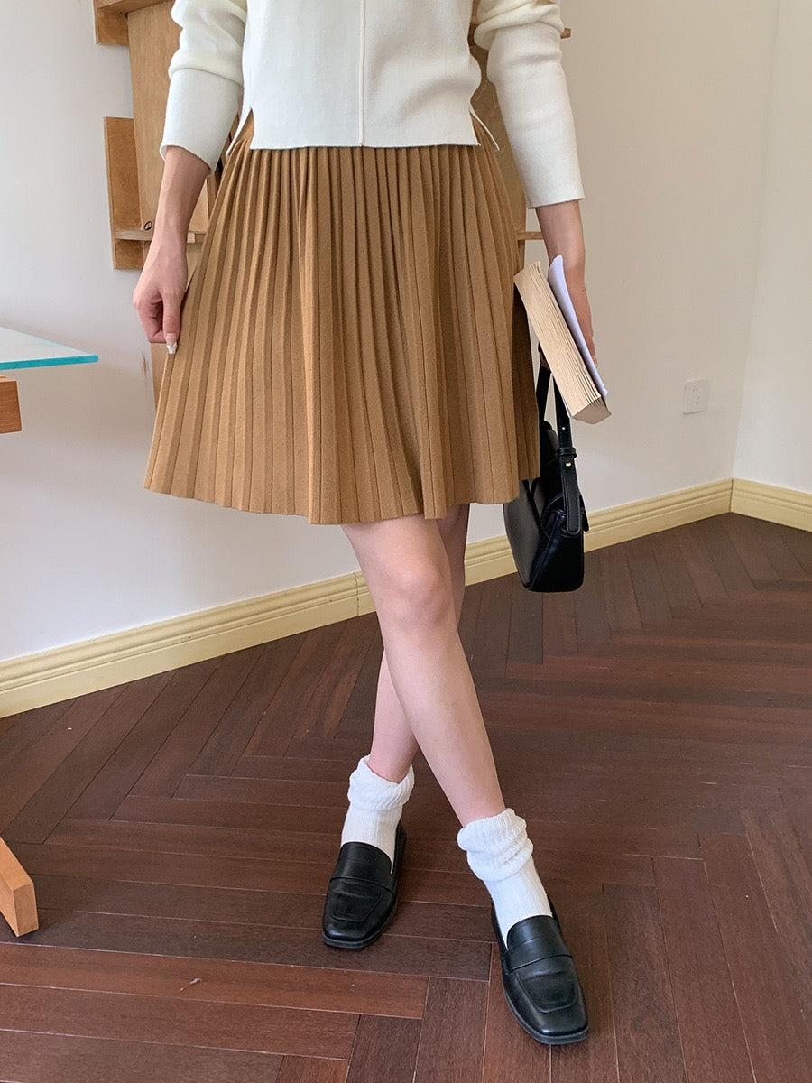 叠搭优等生/学院风高腰A字百褶针织短裙College Style Pleated Knit Skirt