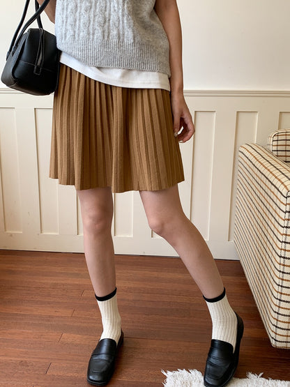 叠搭优等生/学院风高腰A字百褶针织短裙College Style Pleated Knit Skirt