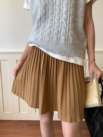 叠搭优等生/学院风高腰A字百褶针织短裙College Style Pleated Knit Skirt