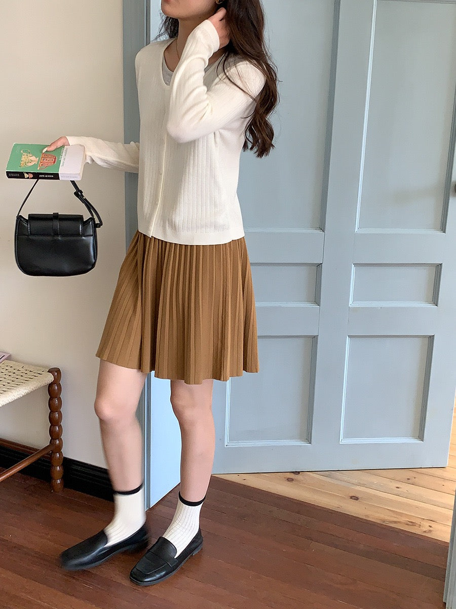 叠搭优等生/学院风高腰A字百褶针织短裙College Style Pleated Knit Skirt