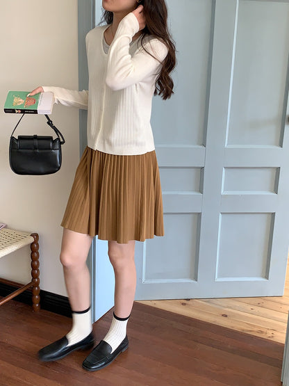 叠搭优等生/学院风高腰A字百褶针织短裙College Style Pleated Knit Skirt