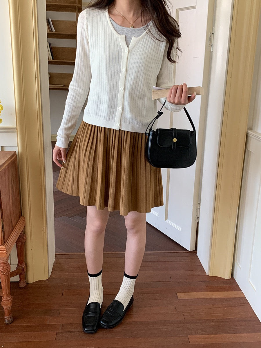 叠搭优等生/学院风高腰A字百褶针织短裙College Style Pleated Knit Skirt