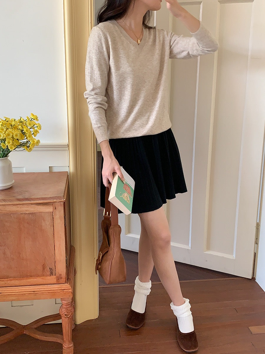 叠搭优等生/学院风高腰A字百褶针织短裙College Style Pleated Knit Skirt