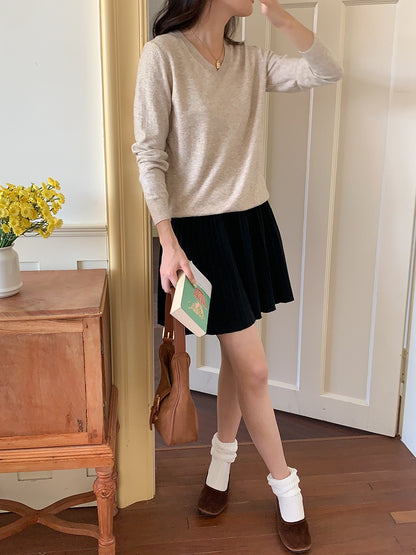 叠搭优等生/学院风高腰A字百褶针织短裙College Style Pleated Knit Skirt