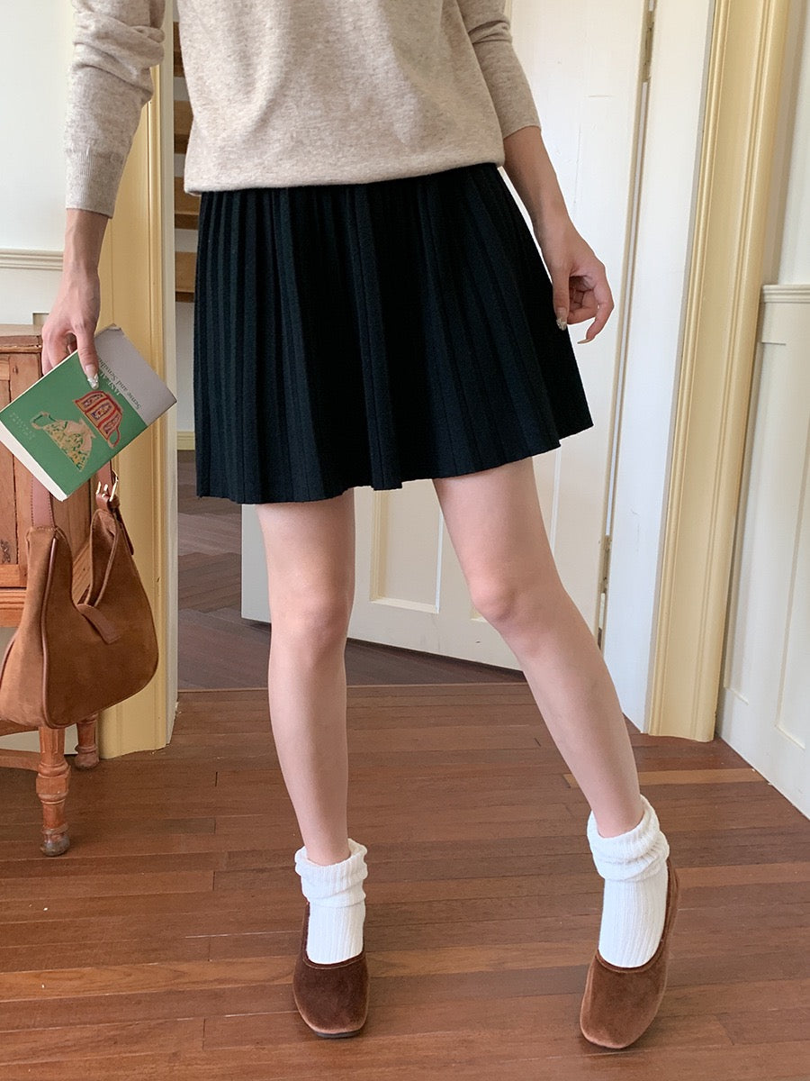 叠搭优等生/学院风高腰A字百褶针织短裙College Style Pleated Knit Skirt