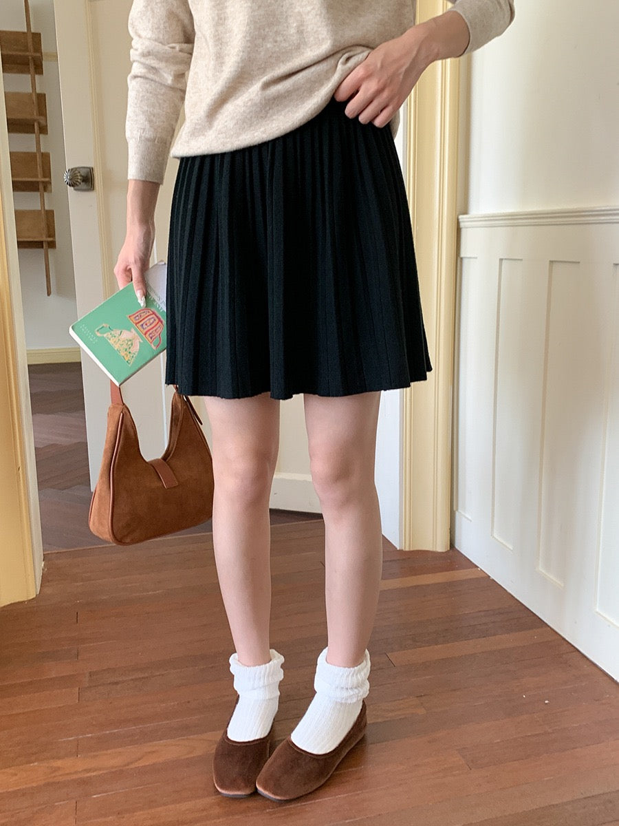 叠搭优等生/学院风高腰A字百褶针织短裙College Style Pleated Knit Skirt