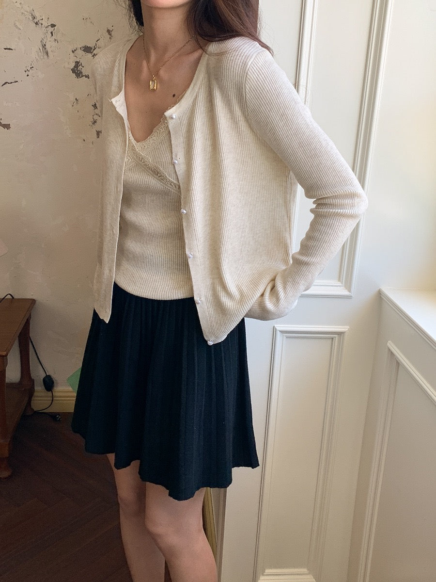 叠搭优等生/学院风高腰A字百褶针织短裙College Style Pleated Knit Skirt