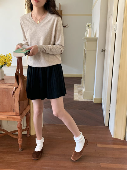 叠搭优等生/学院风高腰A字百褶针织短裙College Style Pleated Knit Skirt