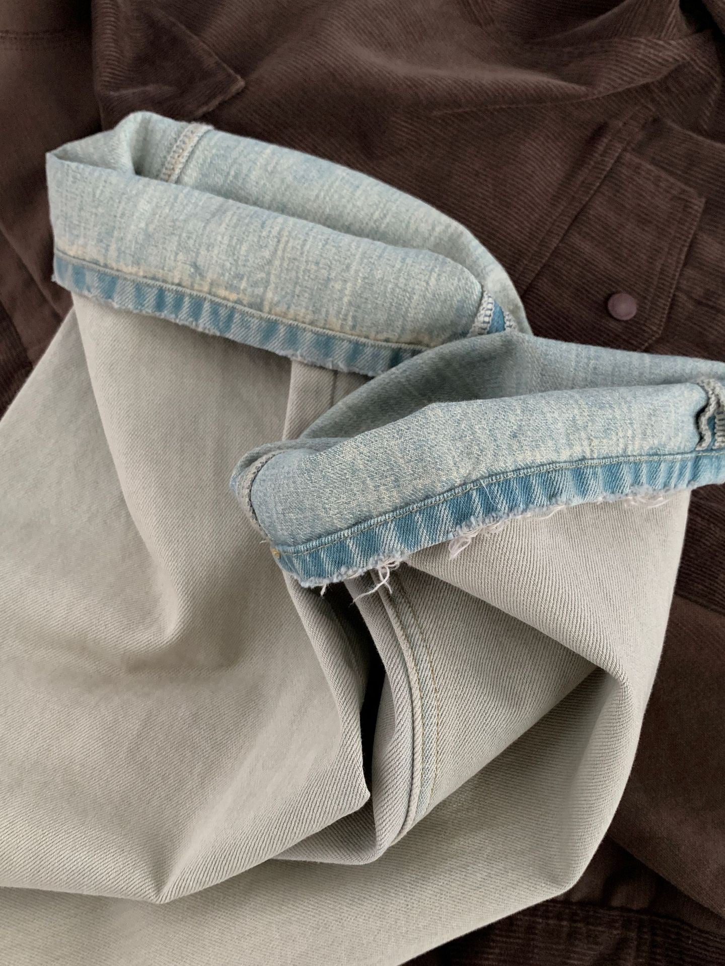 水洗毛边直筒裤显瘦拖地牛仔裤Washed Raw Edge Jeans