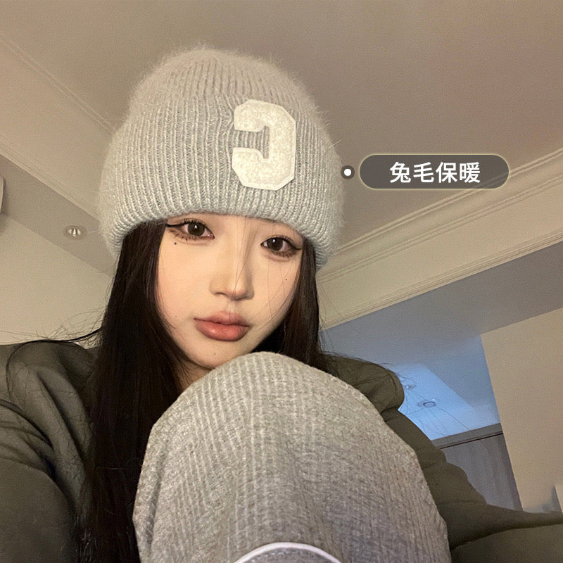 兔毛毛绒韩版双C毛线帽Rabbit Fur Plush Korean Woolen Hat