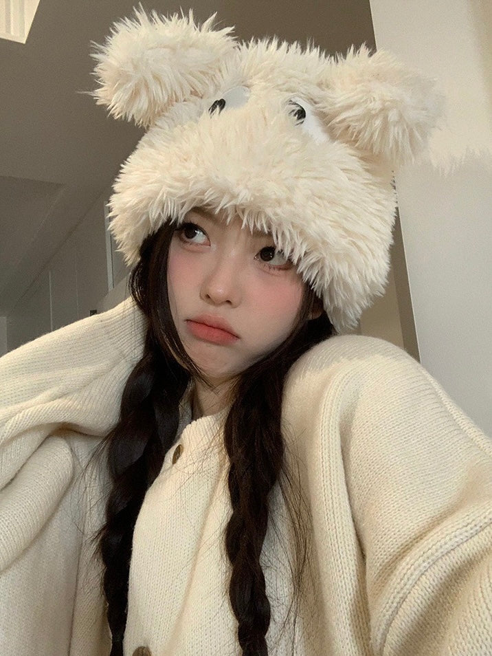 可爱大眼小狗毛绒帽Cute Puppy Plush Hat