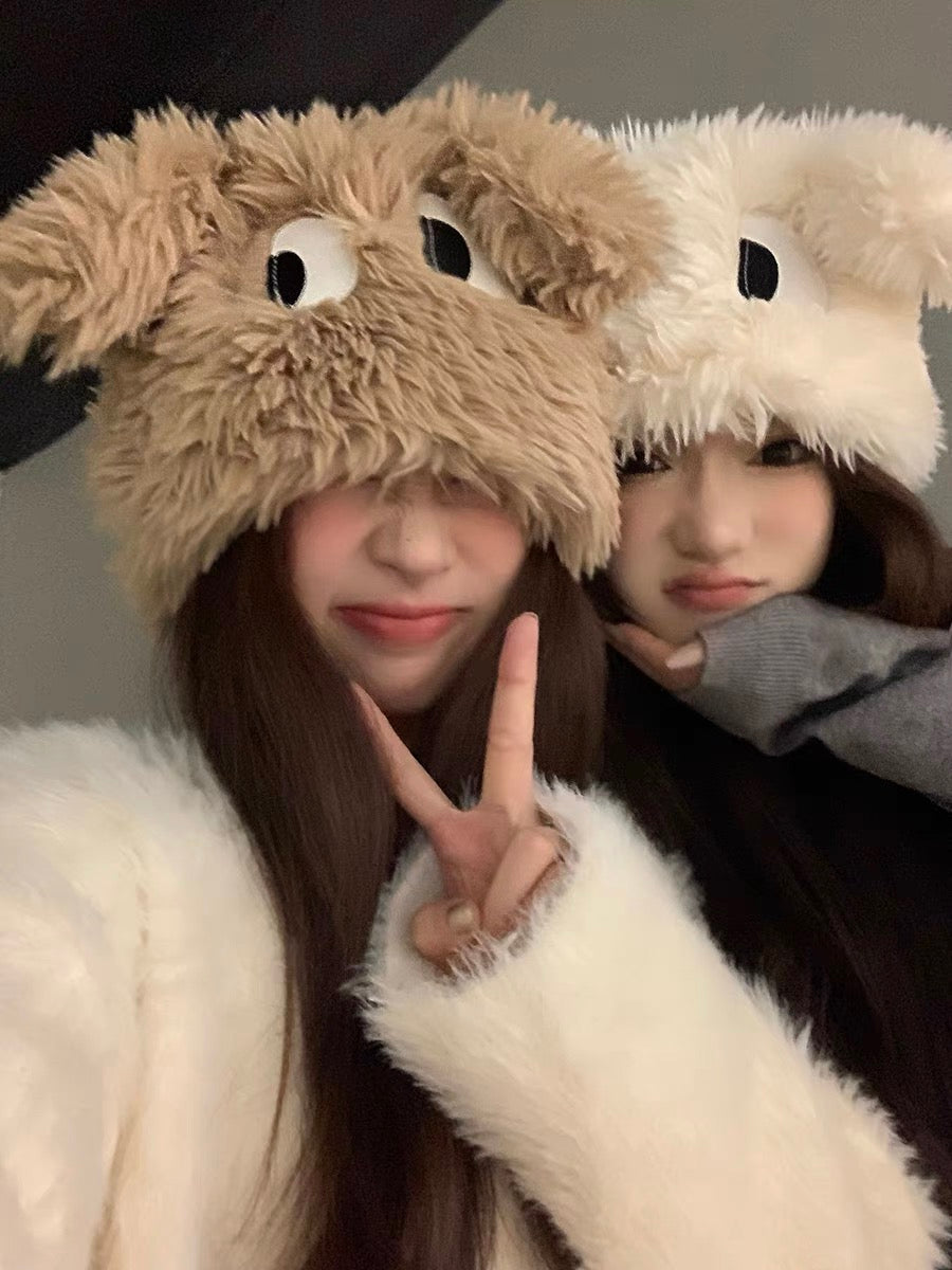 可爱大眼小狗毛绒帽Cute Puppy Plush Hat