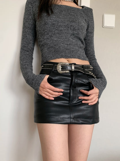 30%OFF_韩国辣妹高腰包臀皮裙Spice Girls High Waisted Hip Wrap Leather Skirt