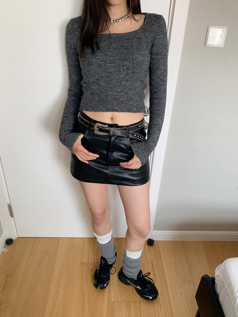 30%OFF_韩国辣妹高腰包臀皮裙Spice Girls High Waisted Hip Wrap Leather Skirt