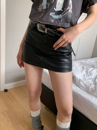 30%OFF_韩国辣妹高腰包臀皮裙Spice Girls High Waisted Hip Wrap Leather Skirt